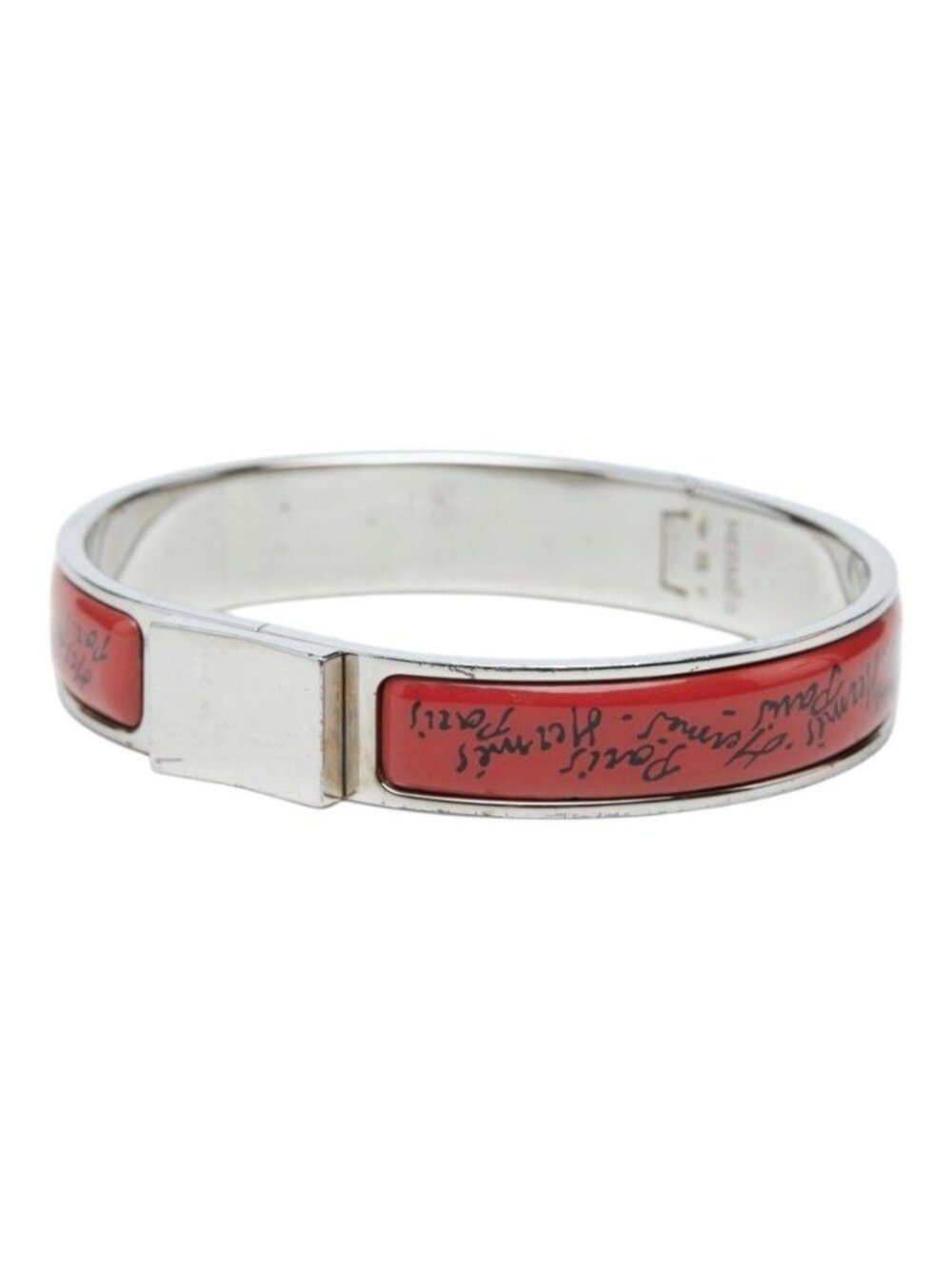 Hermes Clic Clac Enamel PM Bangle Bracelet Silver Red Metal